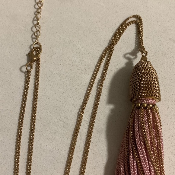 COLORFUL Tassel Necklaces pink and gold color 15” chain, 6” tassel - Picture 3 of 5